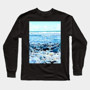 rocky beach Hand painted Watercolor Long Sleeve T-Shirt